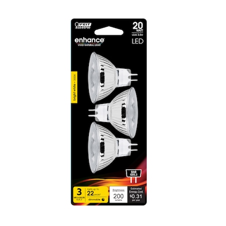 Feit Electric Feit Enhance MR16 GU5.3 LED Bulb Bright White 20 Watt Equivalence 3 pk BPBAB/930CA/3